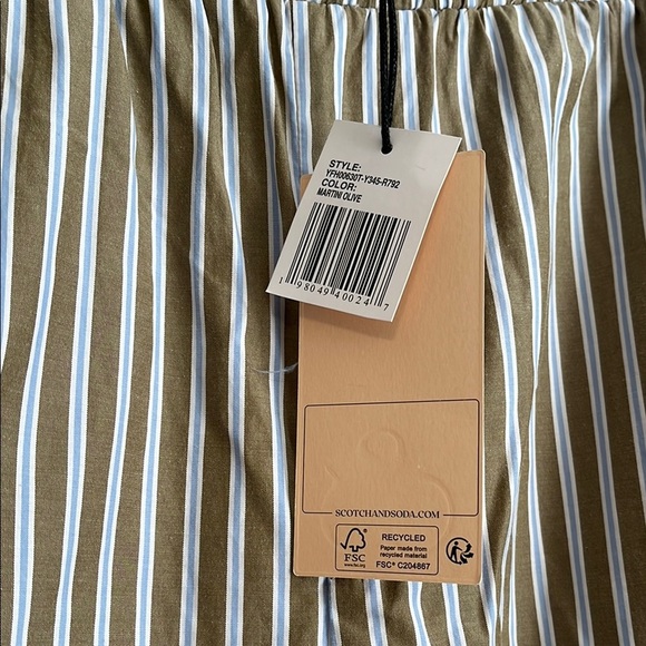 SCOTCH & SODA NWT Olive Green Striped Wide Leg Pants Slant Pocket, Size L - Picture 5 of 10